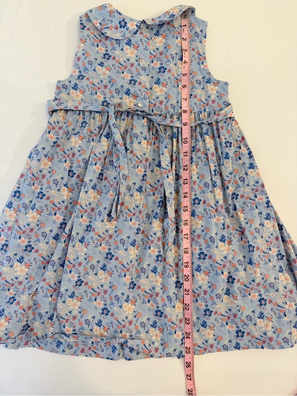 Question Everything London Hand-Smocked Dress in Blue w Peter Pan Collar